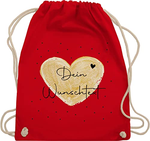 Turnbeutel Rucksack - Aufdruck selbst gestalten - Dein Wunschtext - Unisize - Rot - turn beutel junggesellenabschied stoffbeutel kindergartenbeutel personalisiertes heart stofftasche von Geschenk mit Namen personalisiert by Shirtracer