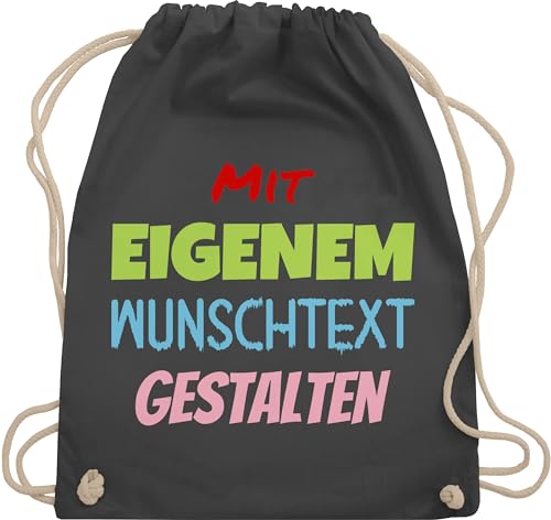 Turnbeutel Rucksack - Aufdruck selbst gestalten - Wunschtext - Unisize - Dunkelgrau - rucksäcke beutel kita name eigenem schriftzug baumwolle stoffbeutel wechselkleidung selber beschriften baumwoll von Geschenk mit Namen personalisiert by Shirtracer