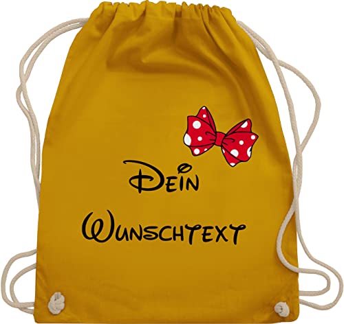 Turnbeutel Rucksack - Aufdruck selbst gestalten - Wunschtext Schleife - Unisize - Senfgelb - stoffbeutel für kindergarten selber bedrucken sporttasche beutel wechselsachen mädchen von Geschenk mit Namen personalisiert by Shirtracer