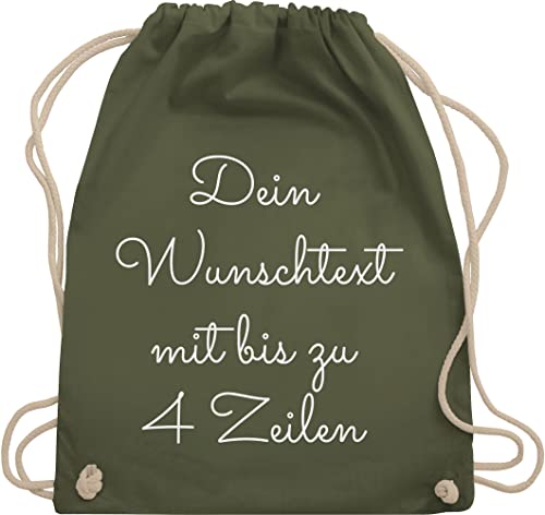 Turnbeutel Rucksack - Aufdruck selbst gestalten - Wunschtext - Unisize - Olivgrün - zum selber drucken kordelzug kinder kindergarten kita beutel wechselwäsche selbstgestalten baumwoll jungen von Geschenk mit Namen personalisiert by Shirtracer