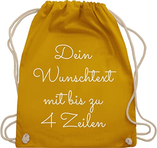 Turnbeutel Rucksack - Aufdruck selbst gestalten - Wunschtext - Unisize - Senfgelb - drucken taschen baumwolle turntasche kindergarten kita beutel custom sporttasche jungen stoffbeutel für schule von Geschenk mit Namen personalisiert by Shirtracer