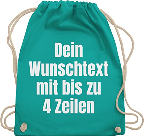 Turnbeutel Rucksack - Aufdruck selbst gestalten - Wunschtext - Unisize - Türkis - zum selbstgestalten stoffbeutel aus baumwolle wechselkleidung beutel selber drucken turntasche bedruckt schriftzug von Geschenk mit Namen personalisiert by Shirtracer