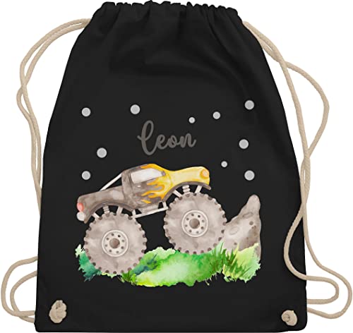Turnbeutel Rucksack - Auto - Monstertruck Monster Truck Off Road Bigfoot 4x4 Pick-up Geländewagen - Unisize - Schwarz - jungen kinder+stoffbeutel+kindergarten cars monster+truck stoffbeutel von Geschenk mit Namen personalisiert by Shirtracer