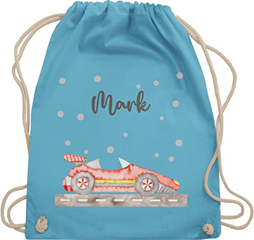 Turnbeutel Rucksack - Auto - Rennsemmel Flitzer Rennfahrzeug Rennsportwagen Sportwagen Rennwagen Rennauto - Unisize - Hellblau - wechselbeutel kita name bag kinder+stoffbeutel+kindergarten und von Geschenk mit Namen personalisiert by Shirtracer