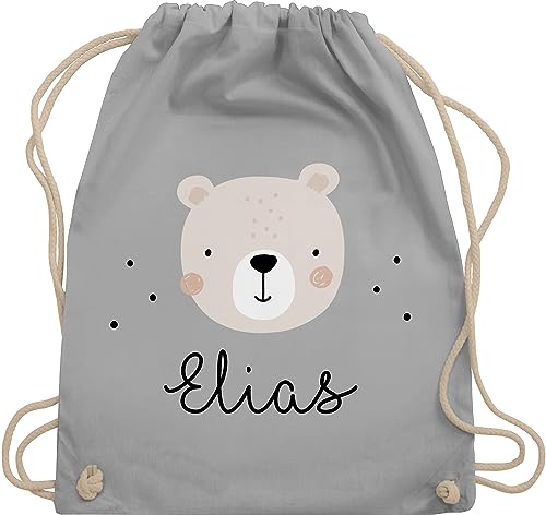 Turnbeutel Rucksack - Süßer Heller Bär Bärenmotiv Bären Bear - Unisize - Hellgrau - personalisierter beutel kinder kindergarten wechselbeutel teddy bärchen umhängebeutel tasche für von Geschenk mit Namen personalisiert by Shirtracer