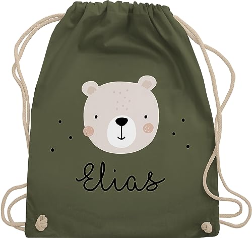 Turnbeutel Rucksack - Süßer Heller Bär Bärenmotiv Bären Bear - Unisize - Olivgrün - turnen beutel kindergarten kinder taschen baumwolle personalisierter stoffbeutel turnsäckchen tasche kind von Geschenk mit Namen personalisiert by Shirtracer