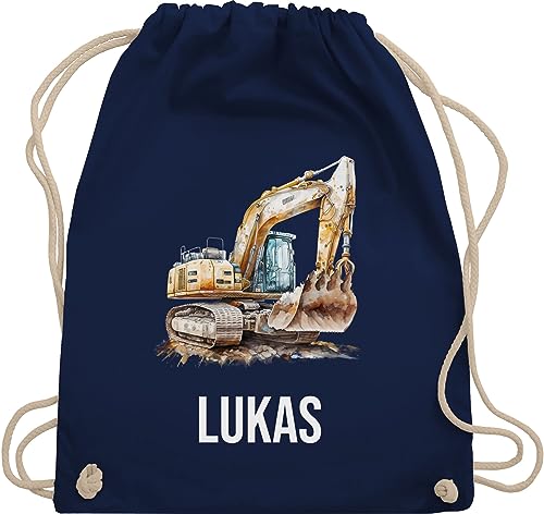 Turnbeutel Rucksack - Bagger Baggerfahrer Baggerführer Baustellenfahrzeug - Unisize - Navy Blau - junge kita sportbeutel personalisierte kindergarten rucksäcke stoff kinder kindergartentasche von Geschenk mit Namen personalisiert by Shirtracer