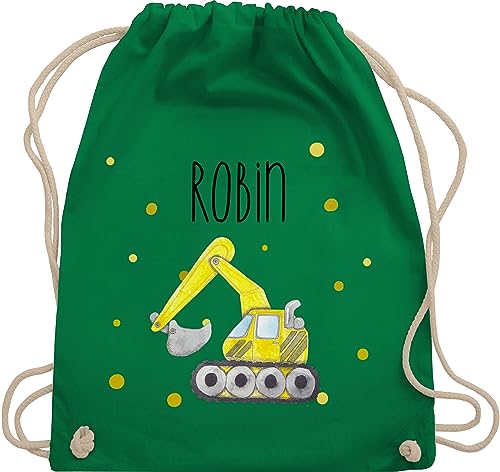 Turnbeutel Rucksack - Bagger Baumaschine Baufahrzeug Bagger-Fan Baustellenfahrzeug - Unisize - Grün - turnbeutel+mit+namen+junge taschen baumwolle kindergarten stoff kordel beutel baumwoll kinder von Geschenk mit Namen personalisiert by Shirtracer