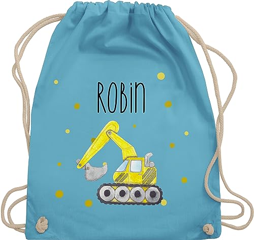 Turnbeutel Rucksack - Bagger Baumaschine Baufahrzeug Bagger-Fan Baustellenfahrzeug - Unisize - Hellblau - junge kita kinderturnbeutel kindergarten kinder sport beutel jungen von Geschenk mit Namen personalisiert by Shirtracer