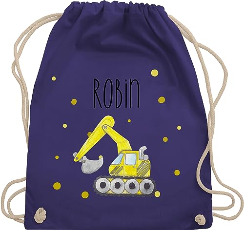 Turnbeutel Rucksack - Bagger Baumaschine Baufahrzeug Bagger-Fan Baustellenfahrzeug - Unisize - Lila - kindergarten beutel kinder junge personalisierter taschen kita turnsackerl kindergartentasche von Geschenk mit Namen personalisiert by Shirtracer