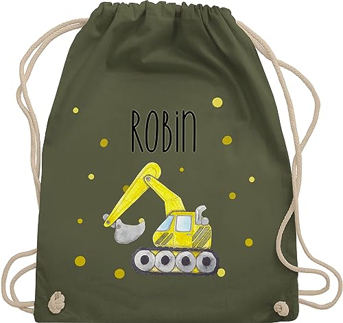 Turnbeutel Rucksack - Bagger Baumaschine Baufahrzeug Bagger-Fan Baustellenfahrzeug - Unisize - Olivgrün - kordel junge kindergarten stoff beutel baumwoll kinder baumwolle baufahrzeuge von Geschenk mit Namen personalisiert by Shirtracer