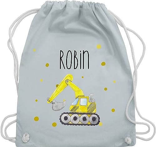 Geschenk mit Namen personalisiert by Shirtracer Turnbeutel Rucksack - Bagger Baumaschine Baufahrzeug Bagger-Fan Baustellenfahrzeug - Unisize - Pastell Blau - baggerfahrer rucksäcke kinder junge von Geschenk mit Namen personalisiert by Shirtracer