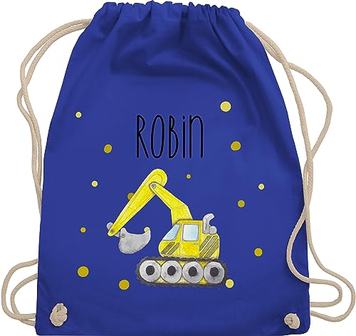 Turnbeutel Rucksack - Bagger Baumaschine Baufahrzeug Bagger-Fan Baustellenfahrzeug - Unisize - Royalblau - kindergarten beutel kinder junge kita rucksäcke personalisierter sporttasche von Geschenk mit Namen personalisiert by Shirtracer