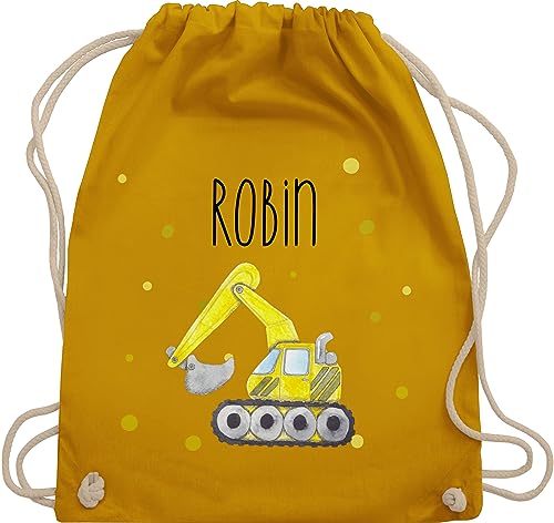 Turnbeutel Rucksack - Bagger Baumaschine Baufahrzeug Bagger-Fan Baustellenfahrzeug - Unisize - Senfgelb - kindergartentasche jungen taschen kindergarten stoff kordel baumwolle stoffbeutel kordelzug von Geschenk mit Namen personalisiert by Shirtracer