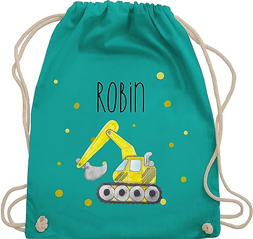 Turnbeutel Rucksack - Bagger Baumaschine Baufahrzeug Bagger-Fan Baustellenfahrzeug - Unisize - Türkis - sporttasche kindergarten junge beutel kinder turnbeutel+mit+namen+junge taschen von Geschenk mit Namen personalisiert by Shirtracer