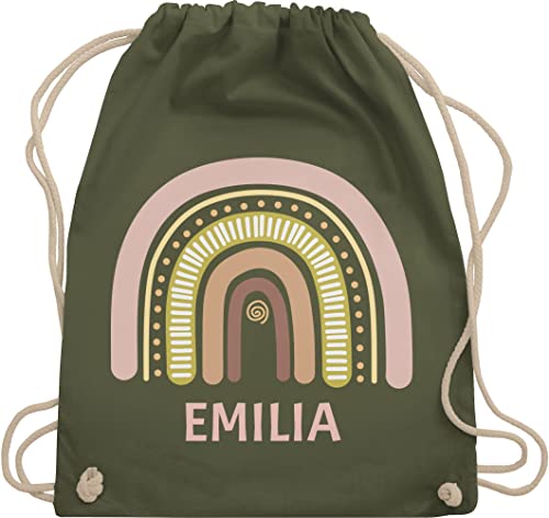 Turnbeutel Rucksack - Boho - Regenbogen - Dein Name - Unisize - Olivgrün - turnen beutel kindergarten mädchen kindergartenrucksack taschen baumwolle stoffbeutel kinder schule turntasche von Geschenk mit Namen personalisiert by Shirtracer