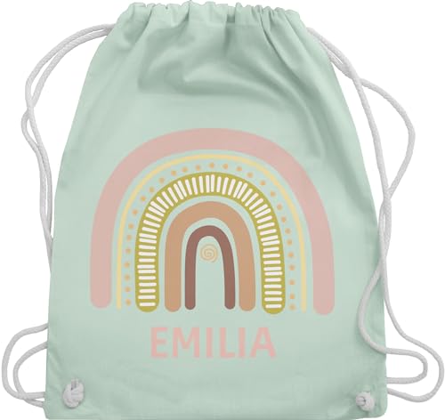 Turnbeutel Rucksack - Boho - Regenbogen - Dein Name - Unisize - Pastell Grün - kindergarten turnen tasche für mädchen beutel kinder giddah personalisierte turnsack sporttasche schlafbeutel kita von Geschenk mit Namen personalisiert by Shirtracer