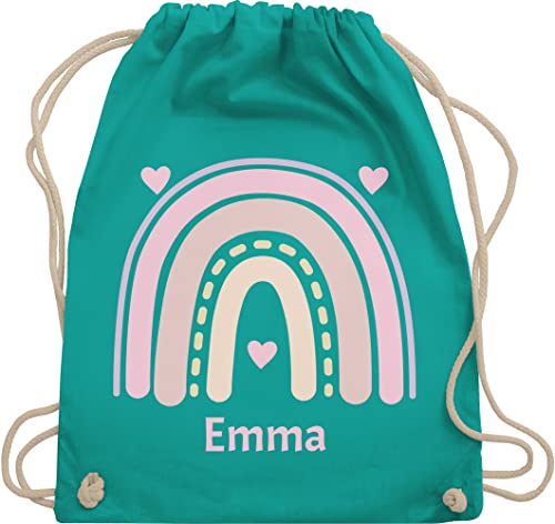 Turnbeutel Rucksack - Boho - Regenbogen - Herzchen Name - Unisize - Türkis - kindergarten geschenke für kinder personalisierter beutel wechselkleidung mädchen kindergartentasche von Geschenk mit Namen personalisiert by Shirtracer