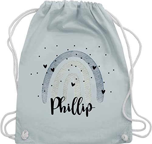 Turnbeutel Rucksack - Boho - Regenbogen Name - Unisize - Pastell Blau - rucksäcke kindergarten beutel kinder giddah stoffbeutel schule personalisierte schlafbeutel kita tasche kindergartenkind von Geschenk mit Namen personalisiert by Shirtracer