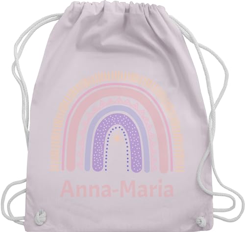 Turnbeutel Rucksack - Boho - Regenbogen - Name und Sonne - Unisize - Pastell Rosa - personalisierte kindergarten beutel sportbeutel mädchen einschulung stoffbeutel kita schlafbeutel klein von Geschenk mit Namen personalisiert by Shirtracer