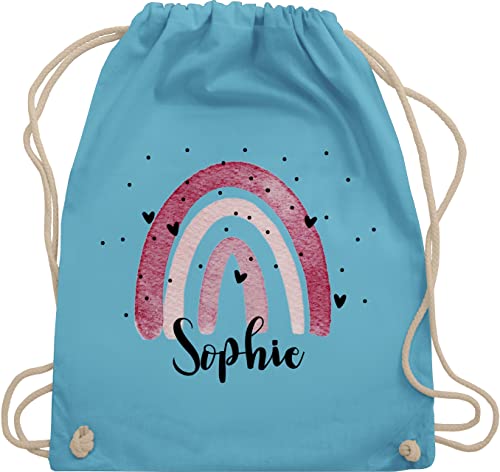 Turnbeutel Rucksack - Boho - Regenbogen Rainbow - Unisize - Hellblau - personalisierter beutel wechselkleidung mädchen wechselsachen tasche kita kindergarten name turnsackerl von Geschenk mit Namen personalisiert by Shirtracer