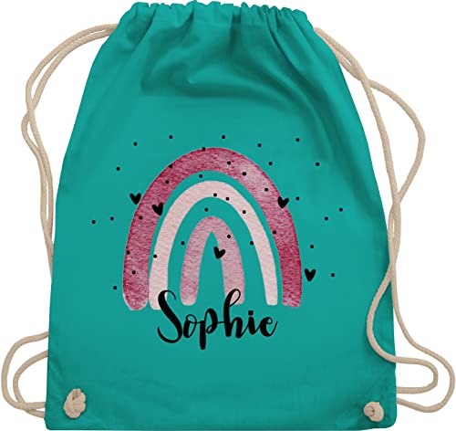 Turnbeutel Rucksack - Boho - Regenbogen Rainbow - Unisize - Türkis - beutel kinder sportrucksack kindergarten personalisierte kindergartentasche name gymbag tasche kita sportbeutel mädchen schule von Geschenk mit Namen personalisiert by Shirtracer