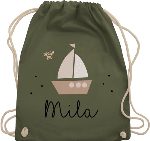 Turnbeutel Rucksack - Süßes Segelboot Boot Segler - Unisize - Olivgrün - segler-geschenk bag und name stoff von Geschenk mit Namen personalisiert by Shirtracer