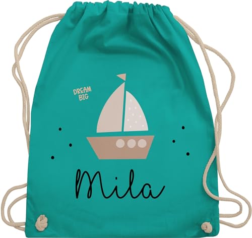 Turnbeutel Rucksack - Süßes Segelboot Boot Segler - Unisize - Türkis - segler-geschenk und name von Geschenk mit Namen personalisiert by Shirtracer