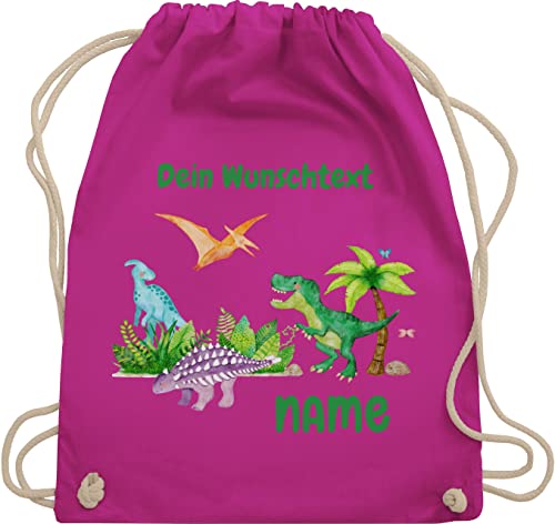 Turnbeutel Rucksack - Tiere - Dino Dinos Dinosaurier - Unisize - Fuchsia - name und tier beutel personalisierte kinder taschen tieren turntasche tasche kita personalisieren turnsäckchen von Geschenk mit Namen personalisiert by Shirtracer