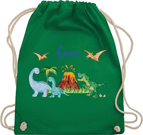 Turnbeutel Rucksack - Dinosaurier Dino Dinos - Unisize - Grün - beutel kinder junge kindergarten taschen turnen tasche sportbeutel kita stoffbeutel stoffrucksack personalisierter kindergartentasche von Geschenk mit Namen personalisiert by Shirtracer