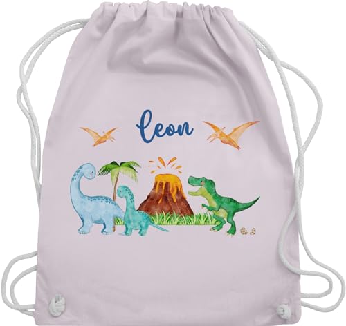 Turnbeutel Rucksack - Dinosaurier Dino Dinos - Unisize - Pastell Rosa - baumwoll kindergarten beutel kita name kordel stoff kinder baumwolle tasche kindergartenkind jungen personalisierte von Geschenk mit Namen personalisiert by Shirtracer