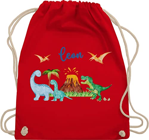 Turnbeutel Rucksack - Geschenk Dinosaurier personalisiert mit Name I Dino I Dinos - Unisize - Rot - sportbeutel junge kita beutel für wechselwäsche tier trex turnsack kindergartentasche jungen von Geschenk mit Namen personalisiert by Shirtracer