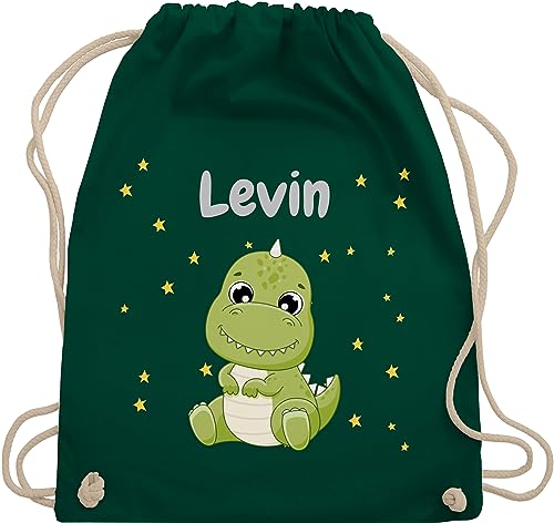 Turnbeutel Rucksack - Süßer Dino Dinosaurier Dinosaurus Dinomotiv - Unisize - Dunkelgrün - sportbeutel junge kindergarten wechselwäsche beutel kita jungen für tier einschulung sporttasche von Geschenk mit Namen personalisiert by Shirtracer