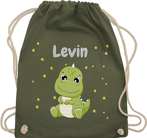 Turnbeutel Rucksack - Süßer Dino Dinosaurier Dinosaurus Dinomotiv - Unisize - Olivgrün - beutel für kindergarten kinder stoffbeutel schulkind sporttasche name kind sportbeutel tier tieren von Geschenk mit Namen personalisiert by Shirtracer