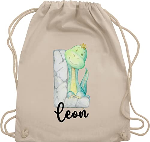 Turnbeutel Rucksack - Initialen - Dinos Dinosaurier Dino Buchstabe - Unisize - Naturweiß - personalisierter beutel kinder stoffbeutel schule personalisierte buchstaben sportbeutel schulkind von Geschenk mit Namen personalisiert by Shirtracer