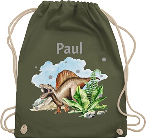 Turnbeutel Rucksack - Dinosaurier Dino - Dinos - Unisize - Olivgrün - turnsäckchen kindergarten beutel kinder name für turnbeutel+kindergarten kita junge jungen die schule kindergartentasche von Geschenk mit Namen personalisiert by Shirtracer