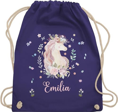 Turnbeutel Rucksack - Einhorn Geschenke mit Name - Unisize - Lila - wechselbeutel kindergarten stoffbeutel kita wechselkleidung wechselwäsche beutel mädchen für kinder personalisierte kind von Geschenk mit Namen personalisiert by Shirtracer