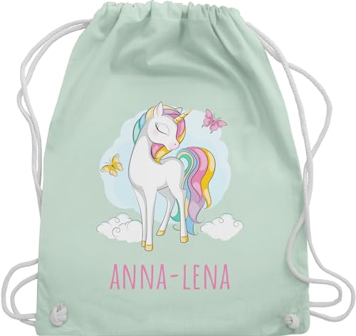 Turnbeutel Rucksack - Einhorn Unicorn Einhörner Kinder Geschenk - Unisize - Pastell Grün - beutel für schulanfänger motiv baumwolle stoffbeutel kindergarten wechselkleidung name und kordelzug von Geschenk mit Namen personalisiert by Shirtracer