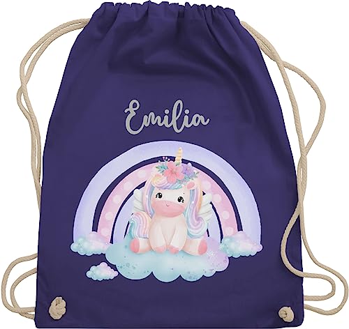 Turnbeutel Rucksack - Einhorn Unicorn Süß - Unisize - Lila - beutel für schulanfänger kinder stoffbeutel kindergarten wechselkleidung kindergartentasche personalisierter mädchen baumwolle von Geschenk mit Namen personalisiert by Shirtracer