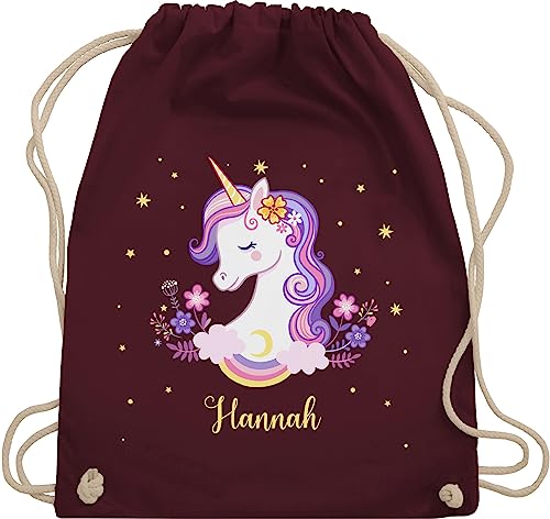 Turnbeutel Rucksack - Einhorn Unicorn - Unisize - Bordeauxrot - stoffbeutel kindergarten mädchen beutel personalisierte geschenke schulanfänger kordel kindergartentasche personalisierter baumwolle von Geschenk mit Namen personalisiert by Shirtracer