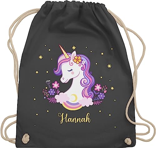 Turnbeutel Rucksack - Einhorn Unicorn - Unisize - Dunkelgrau - beutel wechselkleidung kindergarten mädchen motiv tasche stoff kita geschenke für kinder stoffbeutel schule personalisierte von Geschenk mit Namen personalisiert by Shirtracer