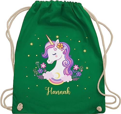 Turnbeutel Rucksack - Einhorn Unicorn - Unisize - Grün - motiv beutel stoff personalisierte sporttasche turnsackerl kindergarten kinder name turnsackl für kind stoffbeutel kita wechselkleidung und von Geschenk mit Namen personalisiert by Shirtracer