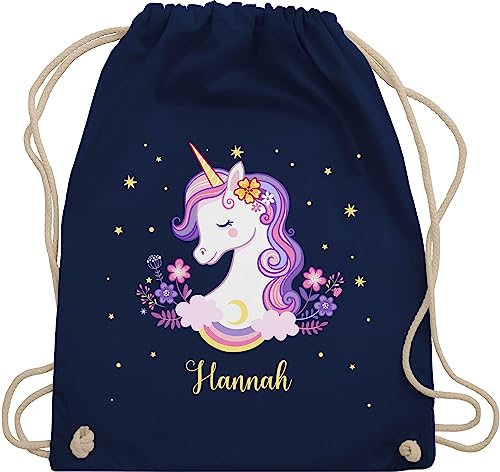 Turnbeutel Rucksack - Einhorn Unicorn - Unisize - Navy Blau - und turnsäckchen turn sachen mädchen personalisierter beutel wechselkleidung einem sport taschen tasche kindergarten kita stoffbeutel von Geschenk mit Namen personalisiert by Shirtracer