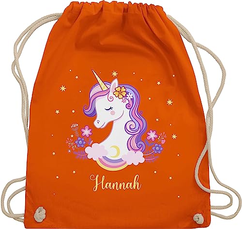 Turnbeutel Rucksack - Einhorn Unicorn - Unisize - Orange - name stoffbeutel beutel kindergarten wechselkleidung kita tasche mädchen und turntasche wechselbeutel personalisierte kinder rucksäcke von Geschenk mit Namen personalisiert by Shirtracer