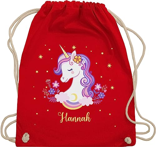 Turnbeutel Rucksack - Einhorn Unicorn - Unisize - Rot - name tasche beutel kindergarten mädchen geschenkideen für schulanfang stoffbeutel personalisierte turnsackerl grundschule einhorn-tasche von Geschenk mit Namen personalisiert by Shirtracer