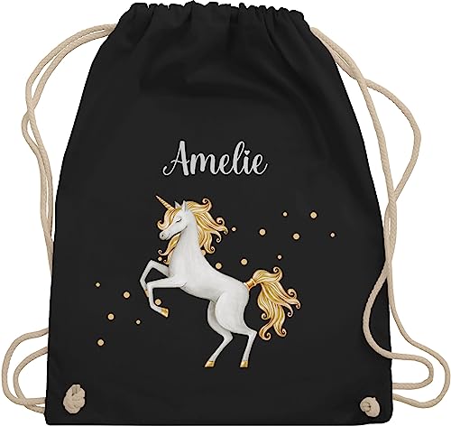 Turnbeutel Rucksack - Einhorn Unicorn - Unisize - Schwarz - mädchen einhornrucksack einhörner stoffbeutel beutel schulkind unicorns sportbeutel kinderturnbeutel einhörnern turnsackerl von Geschenk mit Namen personalisiert by Shirtracer