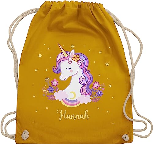 Turnbeutel Rucksack - Einhorn Unicorn - Unisize - Senfgelb - sporttasche kindergarten kita wechselkleidung beutel mädchen personalisiertes sportrucksack stoffbeutel tasche einschulung name und von Geschenk mit Namen personalisiert by Shirtracer