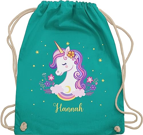 Turnbeutel Rucksack - Einhorn Unicorn - Unisize - Türkis - turnsackerl mädchen kindergarten gym tasche für beutel kita uni baumwolle kinder stoffbeutel schule kordel von Geschenk mit Namen personalisiert by Shirtracer