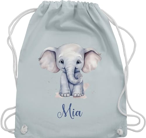 Turnbeutel Rucksack - Zootiere - Elefant Dickhäuter Grauer Riese Rüsseltier - Unisize - Pastell Blau - elephant elefanten geschenke und name elefantenmotiv junge kita kinder von Geschenk mit Namen personalisiert by Shirtracer