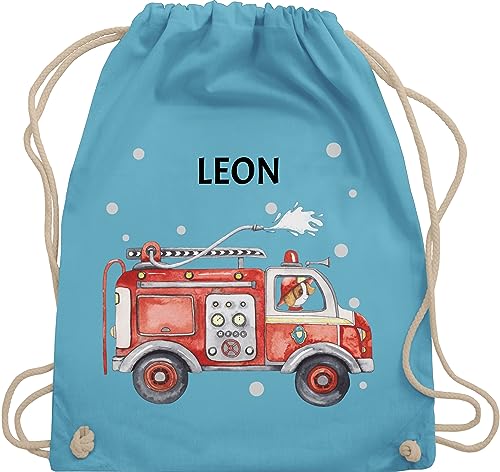 Turnbeutel Rucksack - Feuerwehr Auto Feuerwehrauto 112 Fire Truck Löschfahrzeug - Unisize - Hellblau - personalisiertes beutel kinder kindergarten tasche kita name und rucksäcke von Geschenk mit Namen personalisiert by Shirtracer